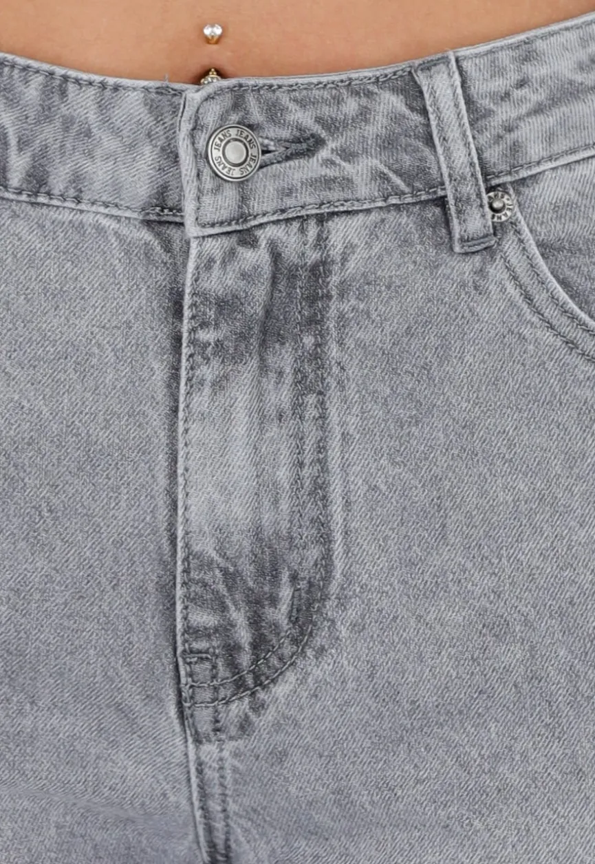 Grijze Wide Leg Tall Jeans met Gewassen Denim Wassing