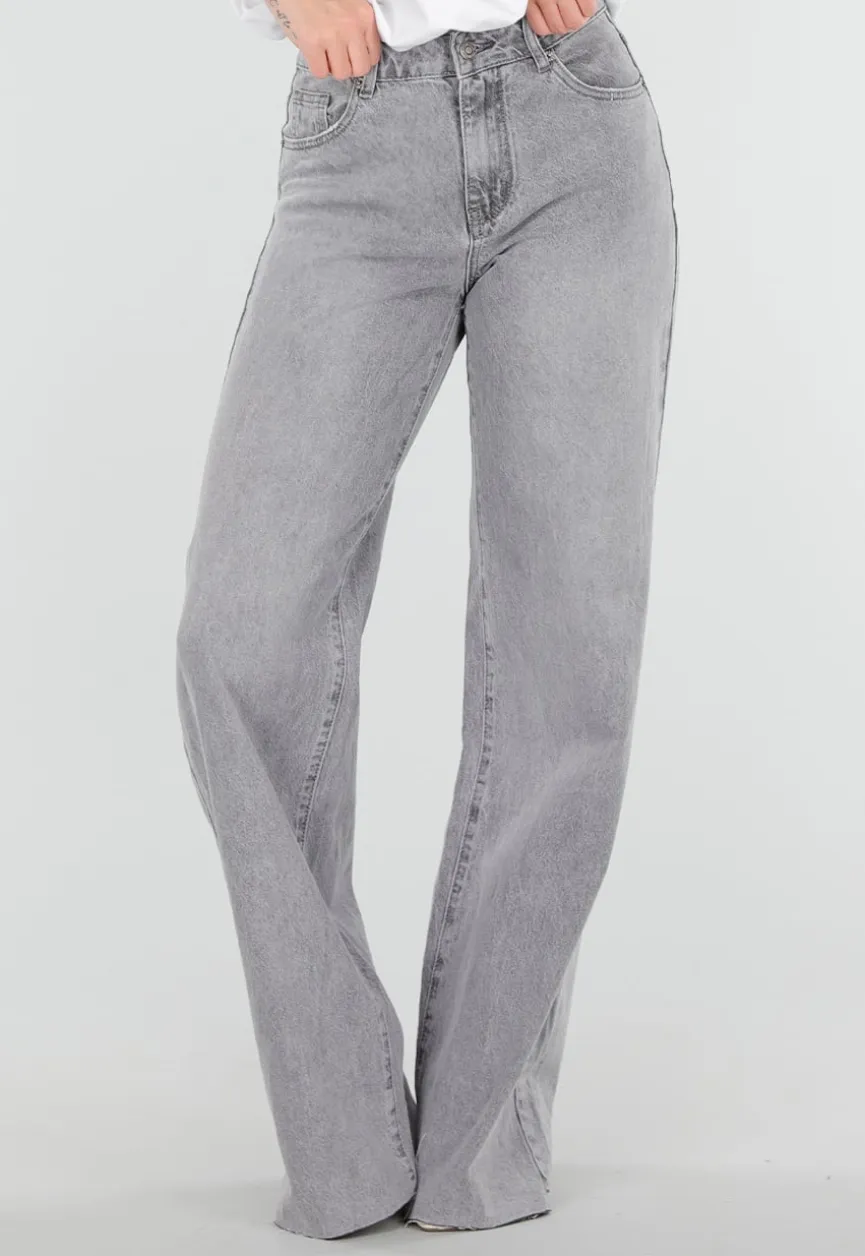 Grijze Wide Leg Tall Jeans met Gewassen Denim Wassing