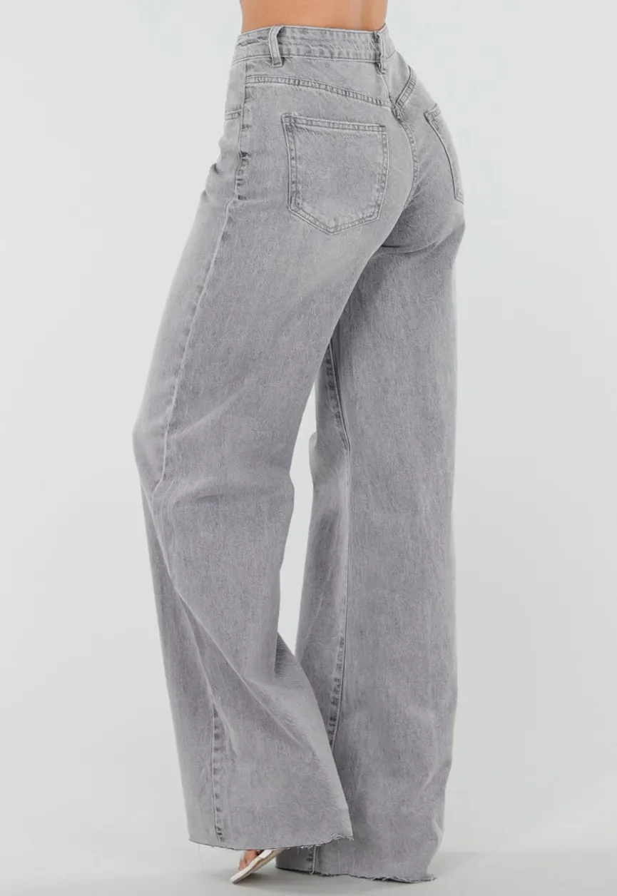 Grijze Wide Leg Tall Jeans met Gewassen Denim Wassing