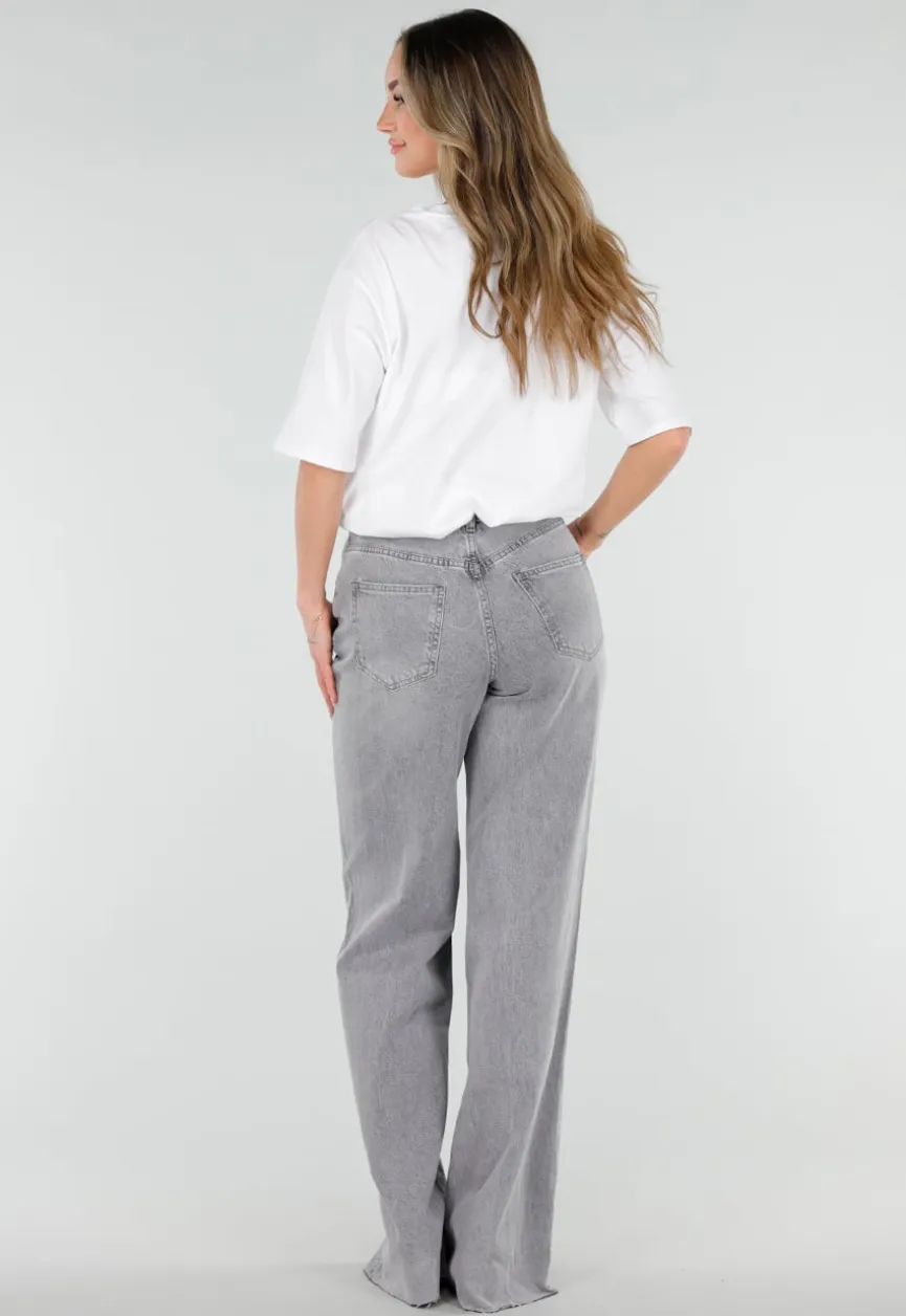 Grijze Wide Leg Tall Jeans met Gewassen Denim Wassing