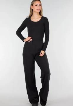 Grijze Zachte Stretch Broek met Rechte Pijpen