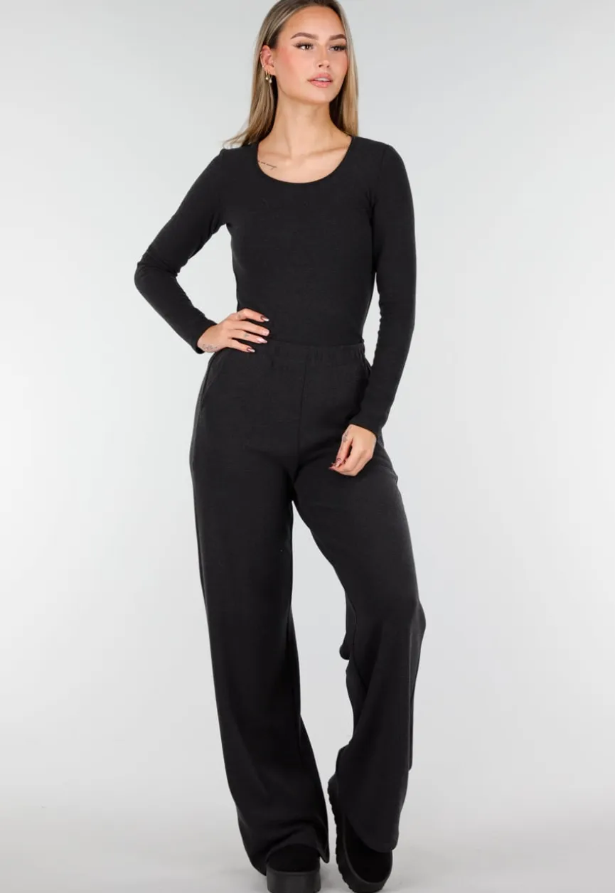 Grijze Zachte Stretch Broek met Rechte Pijpen