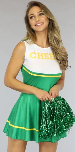 Groen Cheerleader Kostuum met Bijpassende Pompoms