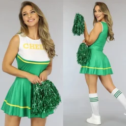 Groen Cheerleader Kostuum met Bijpassende Pompoms