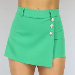 Groene Asymmetrische Skort met Gouden Knopen
