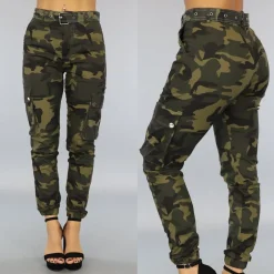 Groene Cargo Broek met Camouflage Print