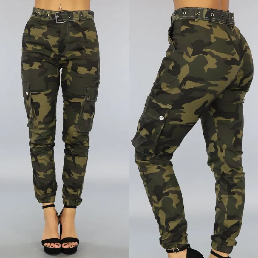 Groene Cargo Broek met Camouflage Print