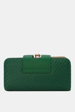 Groene Clutch met Goudkleurige Ketting en Gevlochten Textuur
