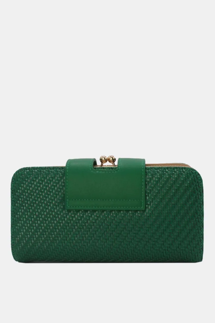 Groene Clutch met Goudkleurige Ketting en Gevlochten Textuur