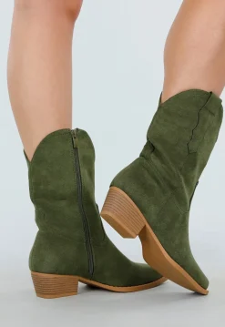 Groene Cowboylaarzen met Lage Hak en Suède Look