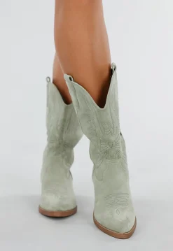 Groene Cowboylaarzen met Western Stiksel en Rits