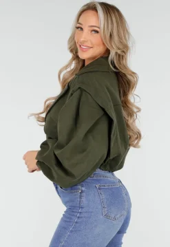 Groene Cropped Suède Trench Jas