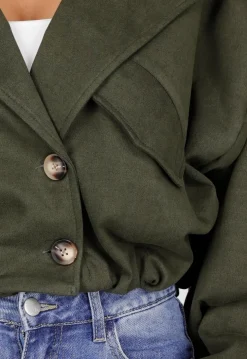 Groene Cropped Suède Trench Jas