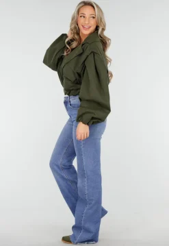 Groene Cropped Suède Trench Jas