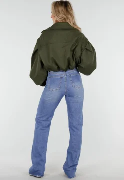 Groene Cropped Suède Trench Jas
