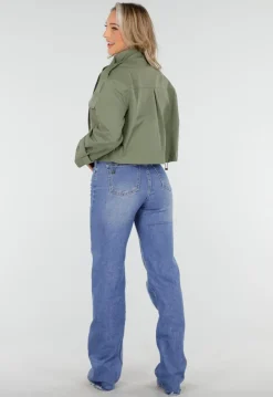 Groene Cropped Utility Jas met Grote Zakken