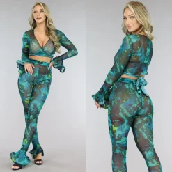 Groene Flair Mesh 2-Piece met Omslag Top