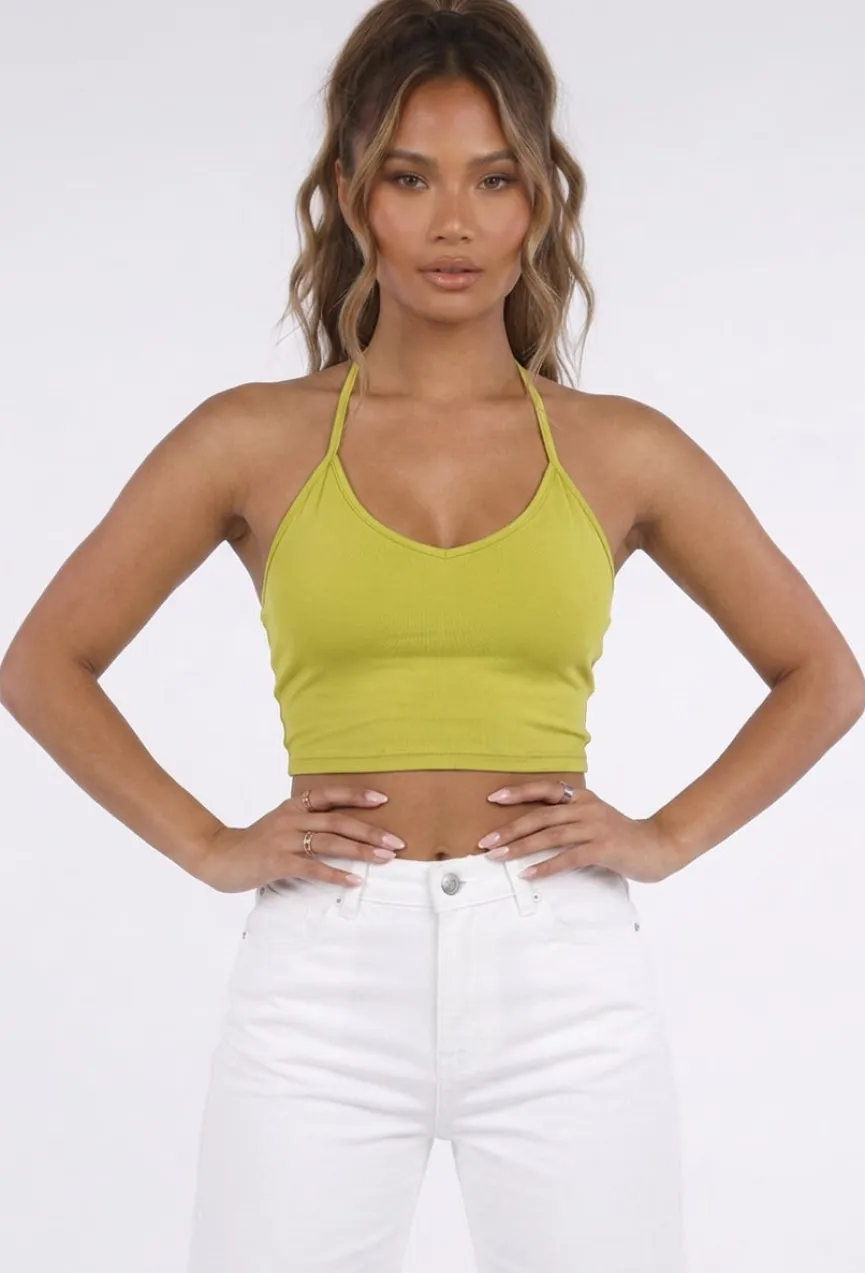 Groene Fringe Halter Top met Ondertop