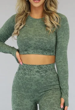 Groene Gemêleerde Sporttop met Duimgaten