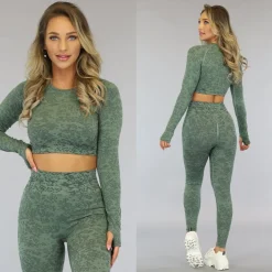 Groene Gemêleerde Sporttop met Duimgaten