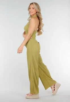 Groene Haltertop en Wijde Broek Set met Stretch