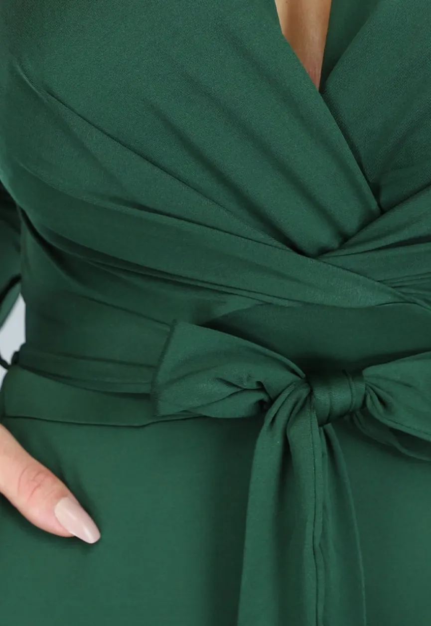 Groene Jumpsuit met Wijde Pijpen en Tailleband