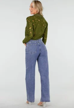 Groene Kanten Blouse met Lange Mouwen en Knoopsluiting
