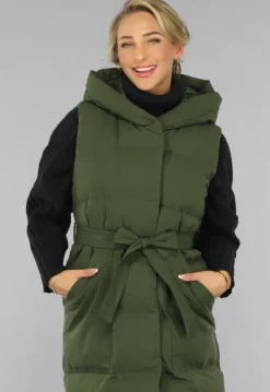 Groene Lange Gewatteerde Bodywarmer met Tailleband