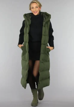 Groene Lange Gewatteerde Bodywarmer met Tailleband