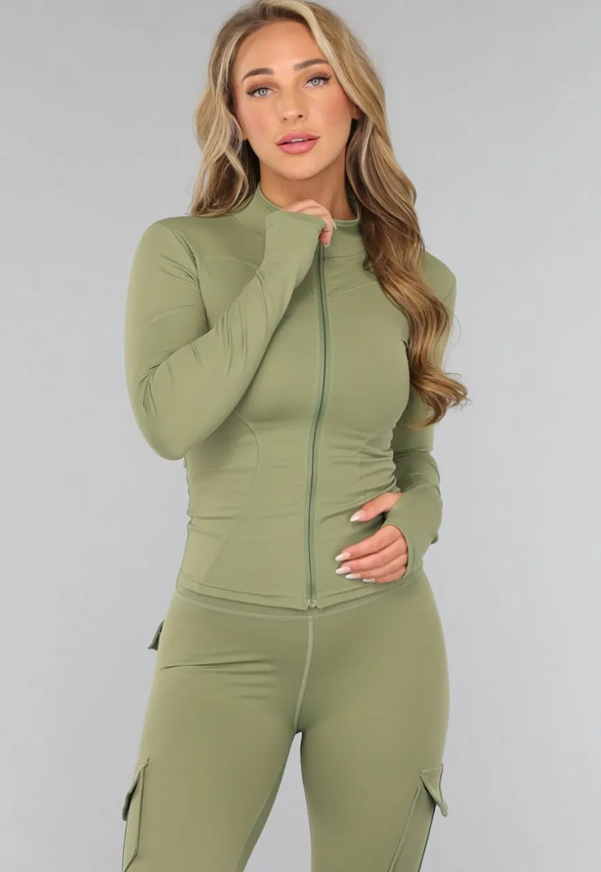 Groene Longsleeve Fitness Set met Zakken