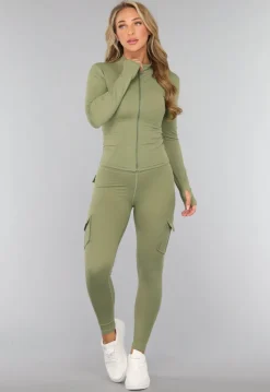 Groene Longsleeve Fitness Set met Zakken