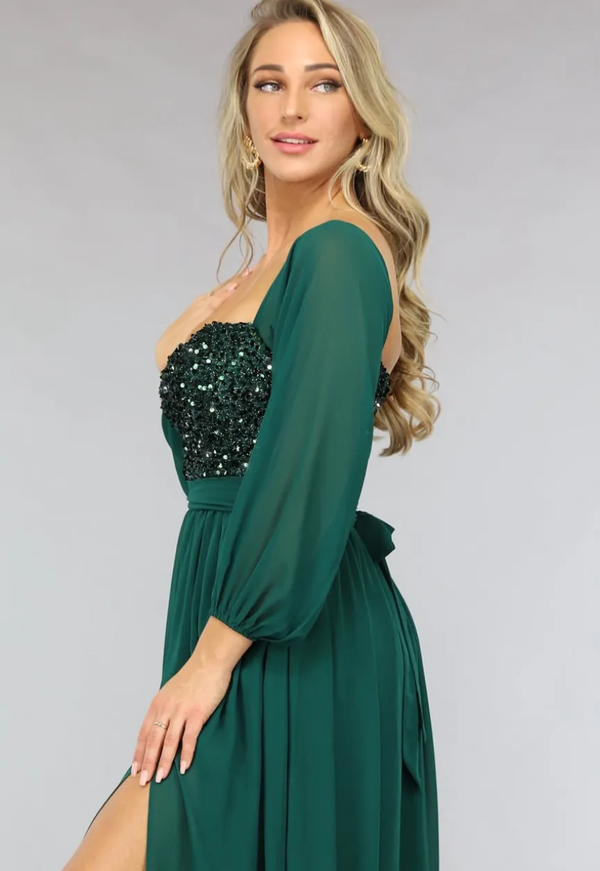 Groene Longsleeve Galajurk met Pailletten met Split