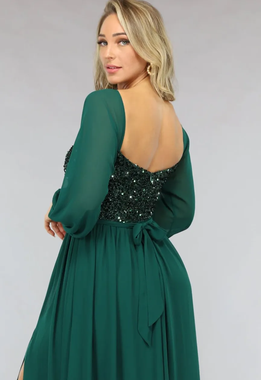 Groene Longsleeve Galajurk met Pailletten met Split