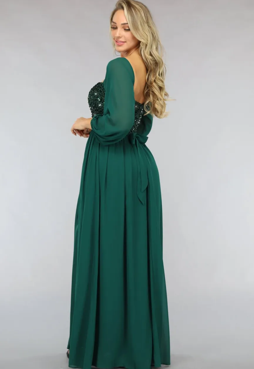 Groene Longsleeve Galajurk met Pailletten met Split