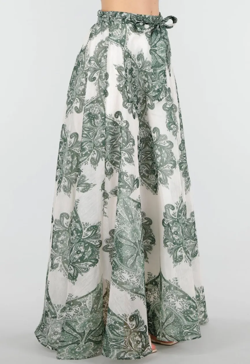 Groene Maxi Rok met Paisley Print en Strikceintuur