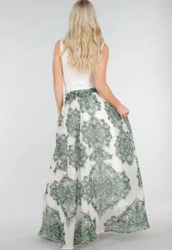 Groene Maxi Rok met Paisley Print en Strikceintuur