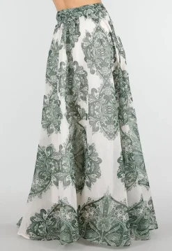 Groene Maxi Rok met Paisley Print en Strikceintuur
