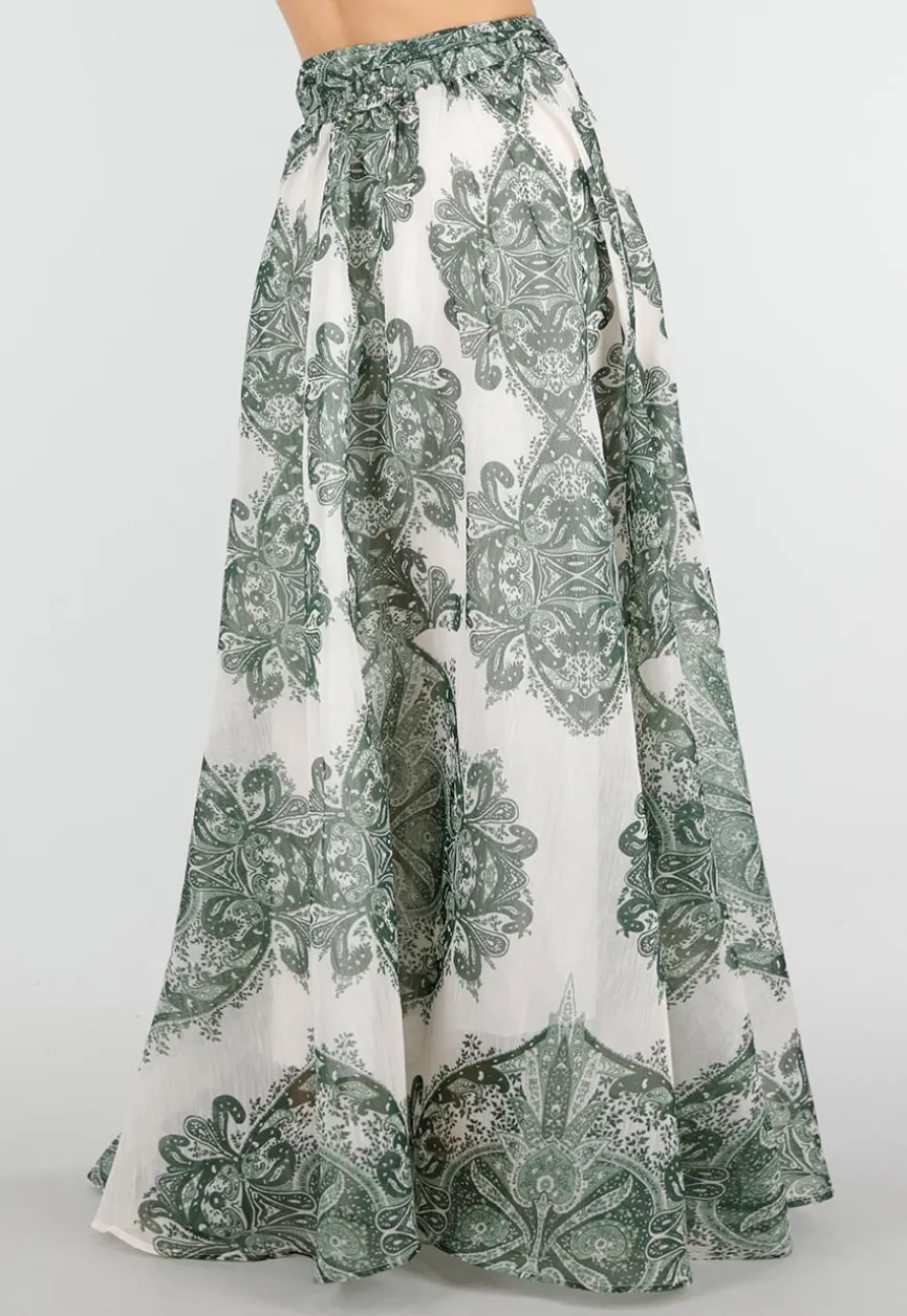 Groene Maxi Rok met Paisley Print en Strikceintuur