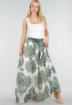 Groene Maxi Rok met Paisley Print en Strikceintuur