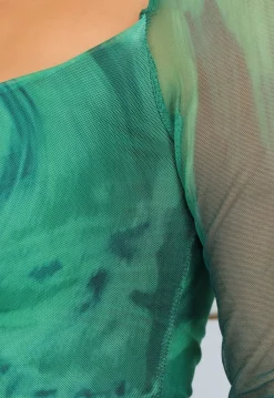 Groene Mesh Jurk met Marmer Print