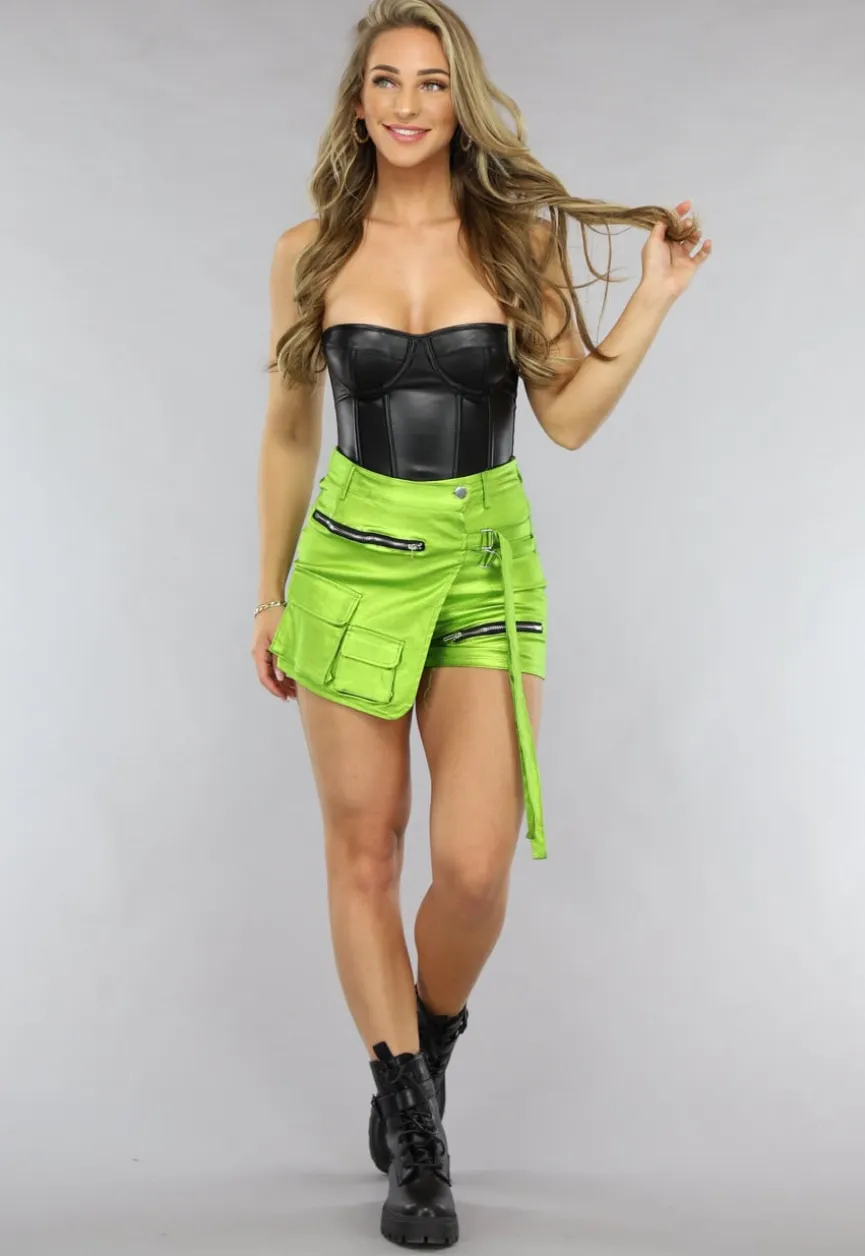 Groene Metallic Overslag Cargo Skort