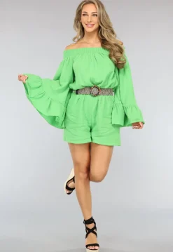 Groene Off Shoulder Mousseline Playsuit