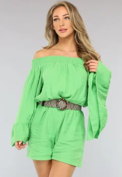Groene Off Shoulder Mousseline Playsuit