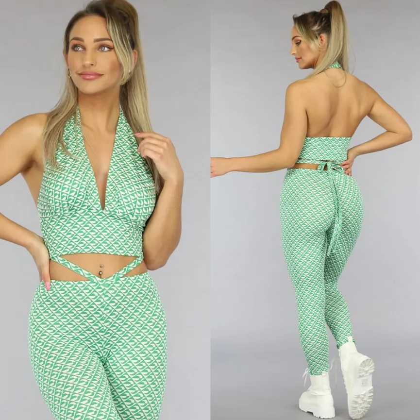 Groene Retro Halter Crop Top