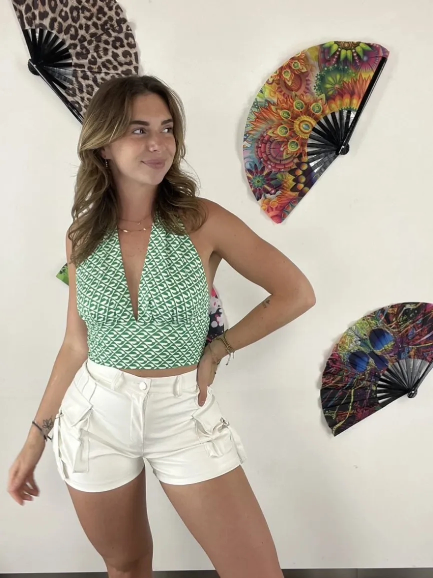 Groene Retro Halter Crop Top