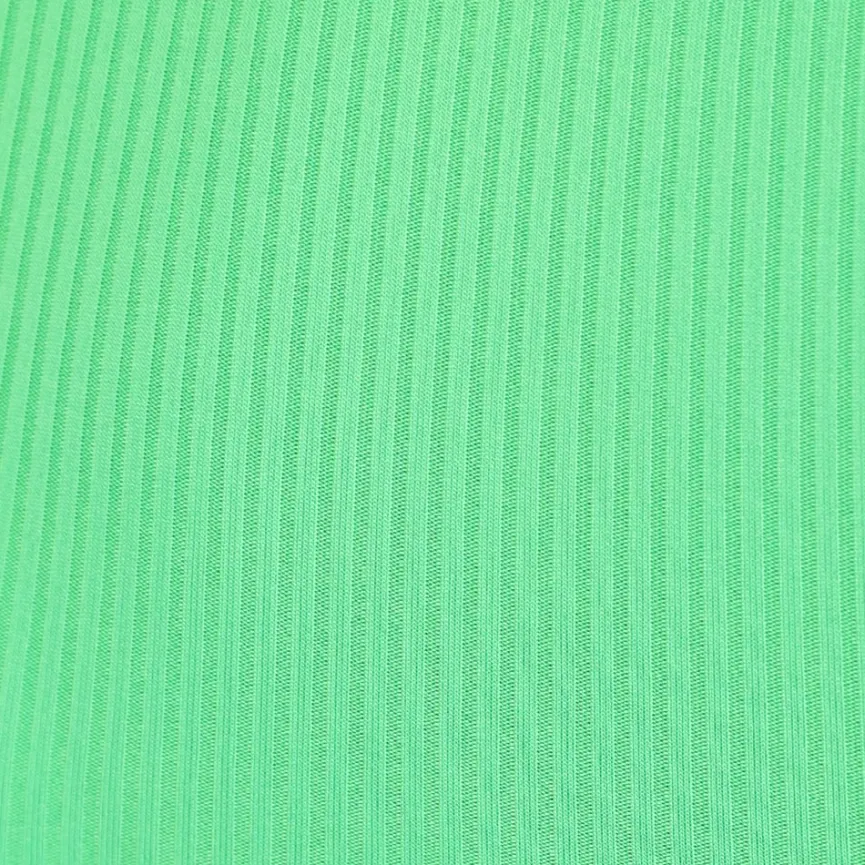 Groene Rib Gebreide Polo Jurk met V-Hals en Split