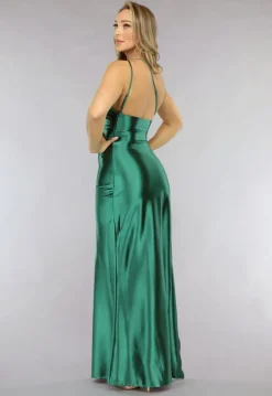 Groene Satin Stretch Avondjurk met One Shoulder