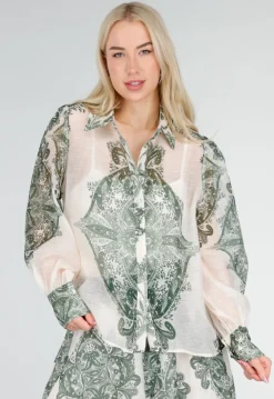 Groene Semi-Transparante Blouse met Paisley Print