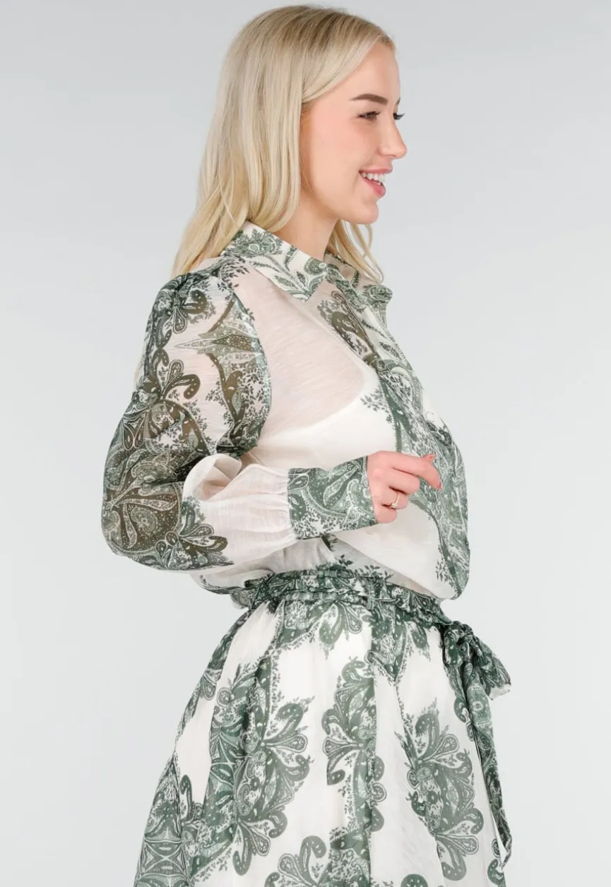 Groene Semi-Transparante Blouse met Paisley Print