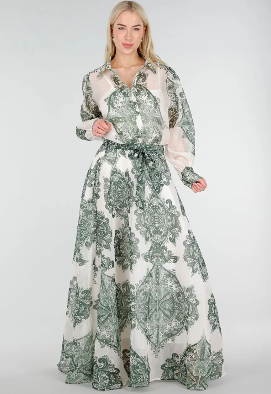 Groene Semi-Transparante Blouse met Paisley Print